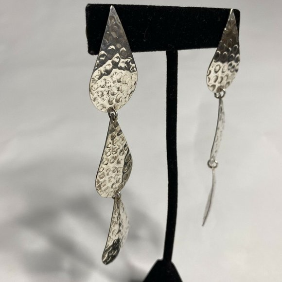 Hammered 925 Sterling Silver Teardrop Earrings Boho Dangle Jewelry - Picture 3 of 5
